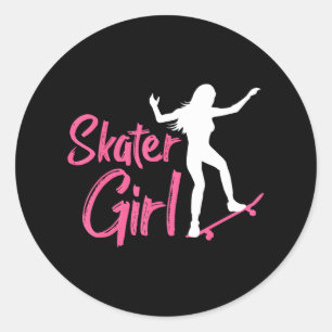 Cute Skater Girl Skate Skateboarding Lover Women Classic Round Sticker