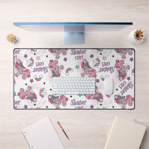 Cute Skater Girl Unicorn Roller Skate Pattern Desk Mat