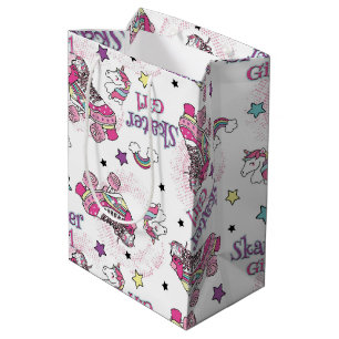 Cute Skater Girl Unicorn Roller Skate Pattern Medium Gift Bag