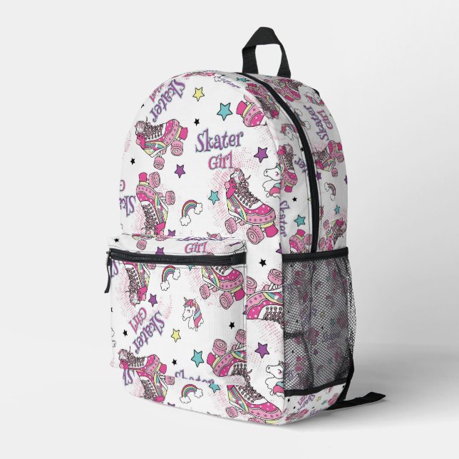 Cute Skater Girl Unicorn Roller Skate Pattern Printed Backpack (Back Corner Right)