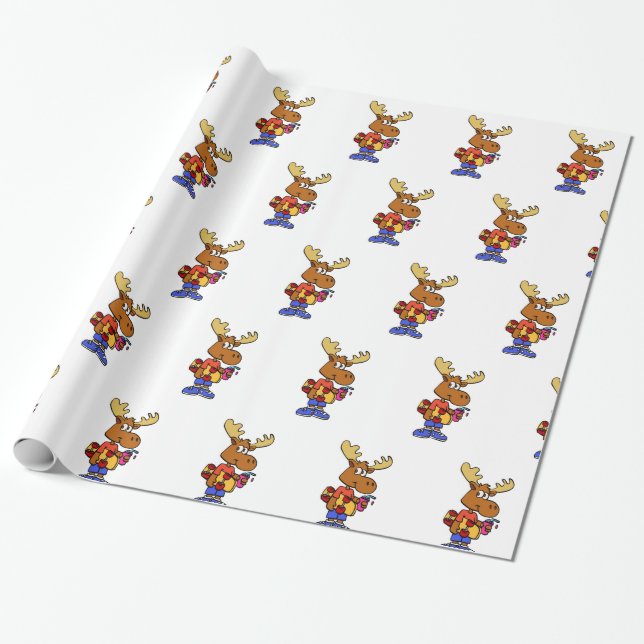 Cute Skater moose | choose background color Wrapping Paper (Unrolled)
