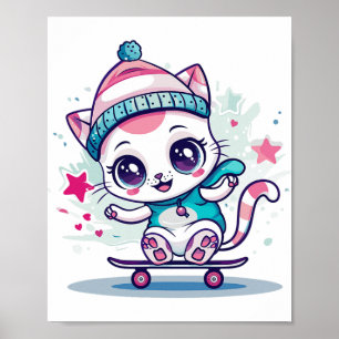 Cute Skating Cat I Skateboard For Men Women Kids Poster