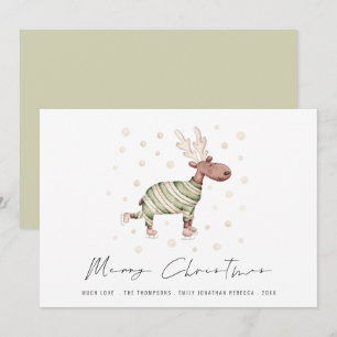 Cute Skating Reindeer Merry Christmas Holiday Card