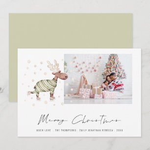 Cute Skating Reindeer Photo Merry Christmas Holiday Card