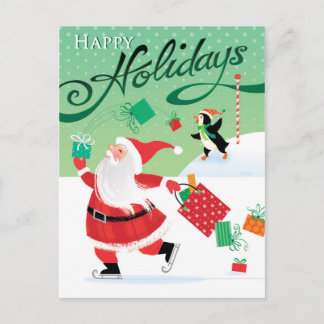 Cute Skating Santa Happy Holidays Postcard