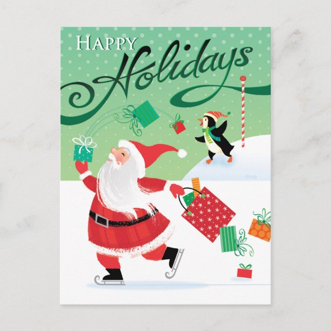 Cute Skating Santa Happy Holidays Postcard (Front)