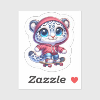 Cute Skating Snow Leopard Stickers Kawaii Sport