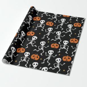 Cute Skeleton And Pumpkin Pattern Wrapping Paper