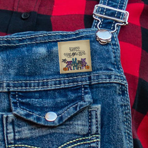 Cute Skeleton Animals and Pumpkins Halloween 15 Cm Square Badge