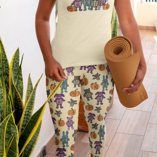 Cute Skeleton Animals and Pumpkins Halloween Leggings (Creator Uploaded)