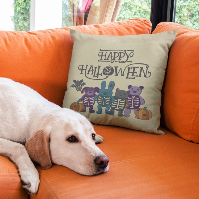 Cute Skeleton Animals and Pumpkins Halloween Party Cushion (Creator Uploaded)