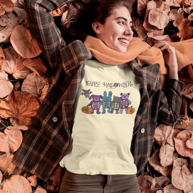 Cute Skeleton Animals and Pumpkins Halloween T-Shirt (Creator Uploaded)