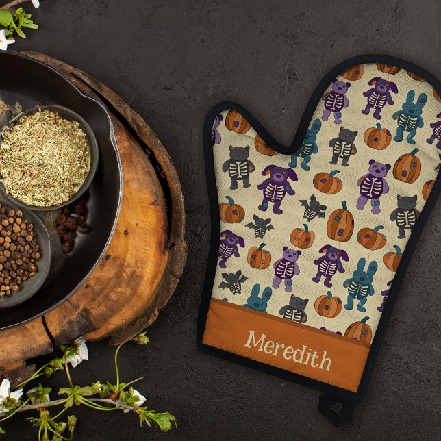Cute Skeleton Animals Halloween Pattern Oven Mitt (Creator Uploaded)