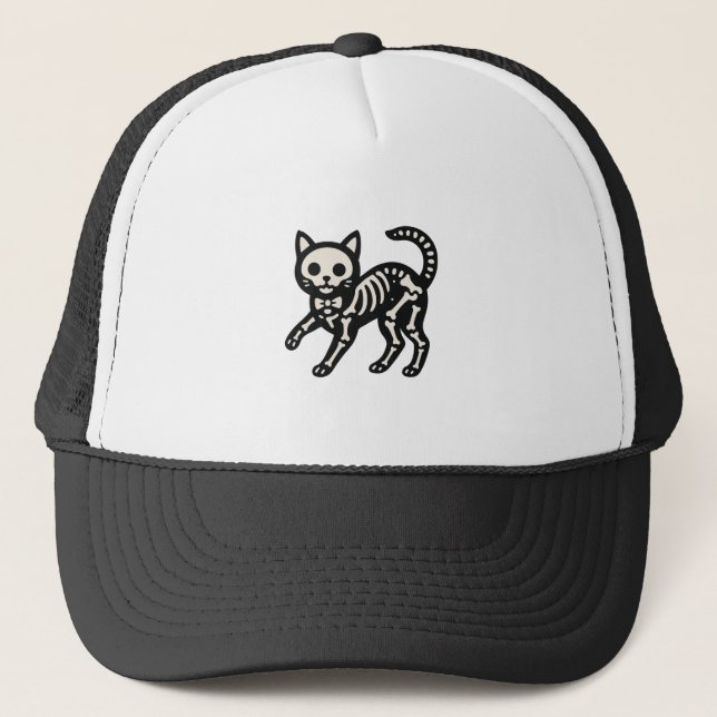 Cute Skeleton Cat Trucker Hat (Front)