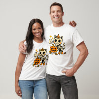 Cute Skeleton Cat with Pumpkin T-Shirt