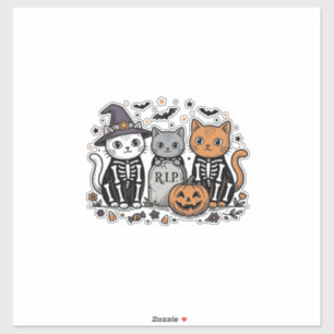 Cute Skeleton Cats Halloween Vintage Engraving Shi