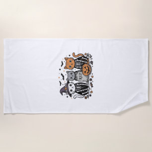 Cute Skeleton Cats Halloween Vintage Engraving Shi Beach Towel