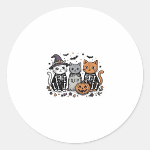 Cute Skeleton Cats Halloween Vintage Engraving Shi Classic Round Sticker