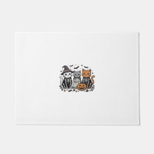 Cute Skeleton Cats Halloween Vintage Engraving Shi Doormat