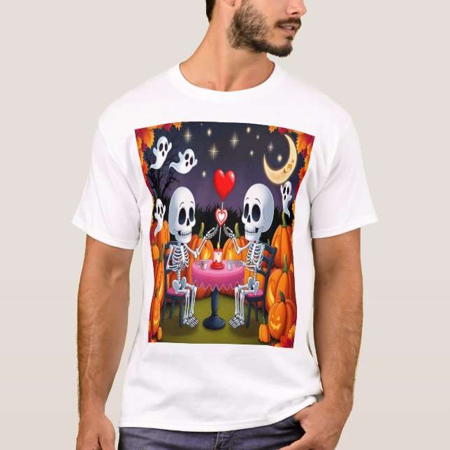 Cute Skeleton Couple Halloween Valentine T-Shirt (Front)