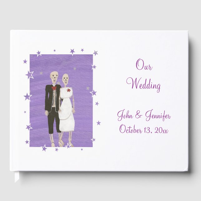 Cute Skeleton Couple Halloween Wedding Guestbook (Front)