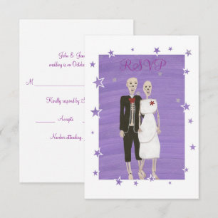 Cute Skeleton Couple Halloween Wedding RSVP Cards