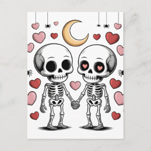 Cute Skeleton Couple: Spooky Love Graphic Postcard
