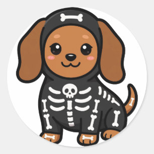 Cute Skeleton Dachshund Halloween Classic Round Sticker