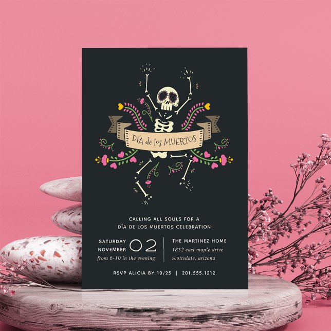 Cute Skeleton Día de los Muertos Celebration Invitation (Creator Uploaded)