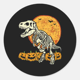 Cute Skeleton Dinosaur Trex Dino Pumpkins Moon Boy Classic Round Sticker