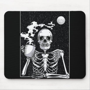 Cute Skeleton Drinking Coffee Halloween Costume   Mouse Mat