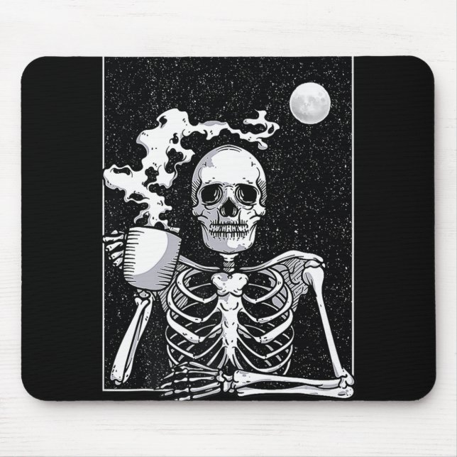 Cute Skeleton Drinking Coffee Halloween Costume   Mouse Mat (Front)