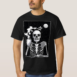 Cute Skeleton Drinking Coffee Halloween Costume T-Shirt