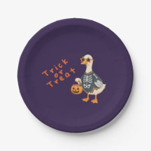 Cute Skeleton Duck Halloween Party Paper Plates