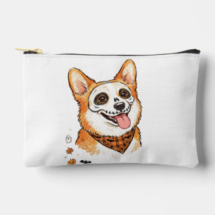 Cute Skeleton Face Paint Corgi Halloween Coloured Accessory Pouch