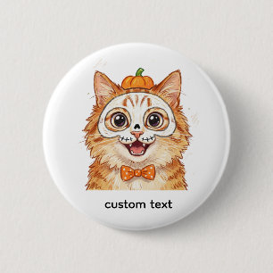 Cute Skeleton Face Paint Ginger Cat Halloween 6 Cm Round Badge