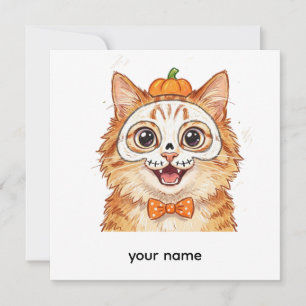 Cute Skeleton Face Paint Ginger Cat Halloween Invitation