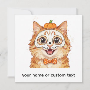 Cute Skeleton Face Paint Ginger Cat Halloween Invitation