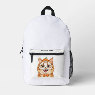 Cute Skeleton Face Paint Ginger Cat Halloween Printed Backpack