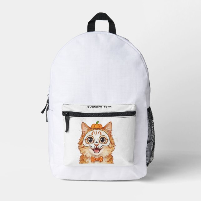 Cute Skeleton Face Paint Ginger Cat Halloween  Printed Backpack (Front)