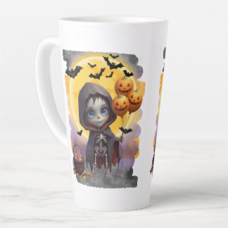 Cute Skeleton Girl with Balloons and Sweets Latte Mug