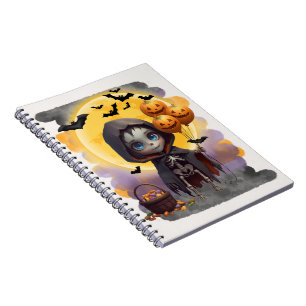 Cute Skeleton Girl with Balloons and Sweets Notebook