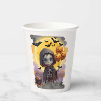 Cute Skeleton Girl with Balloons and Sweets Paper Cups