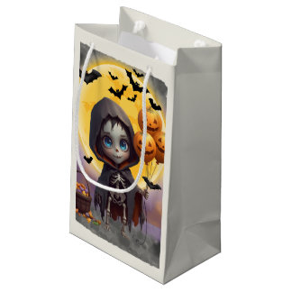 Cute Skeleton Girl with Balloons and Sweets Small Gift Bag