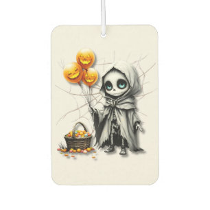 Cute Skeleton Girl with Pumpkin Balloons Car Air Freshener