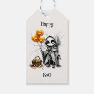 Cute Skeleton Girl with Pumpkin Balloons  Gift Tags