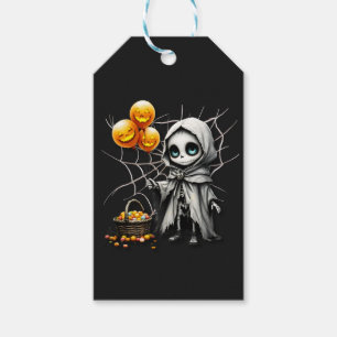 Cute Skeleton Girl with Pumpkin Balloons Gift Tags