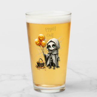 Cute Skeleton Girl with Pumpkin Balloons  Glass