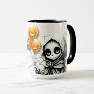 Cute Skeleton Girl with Pumpkin Balloons Mug