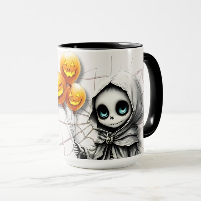 Cute Skeleton Girl with Pumpkin Balloons  Mug (Front Right)
